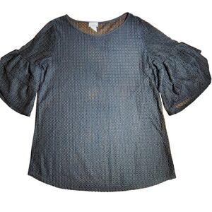 USA Black Lace Bell Sleeve Tiered Top Women M whimsigoth sheer vintage‎ dark